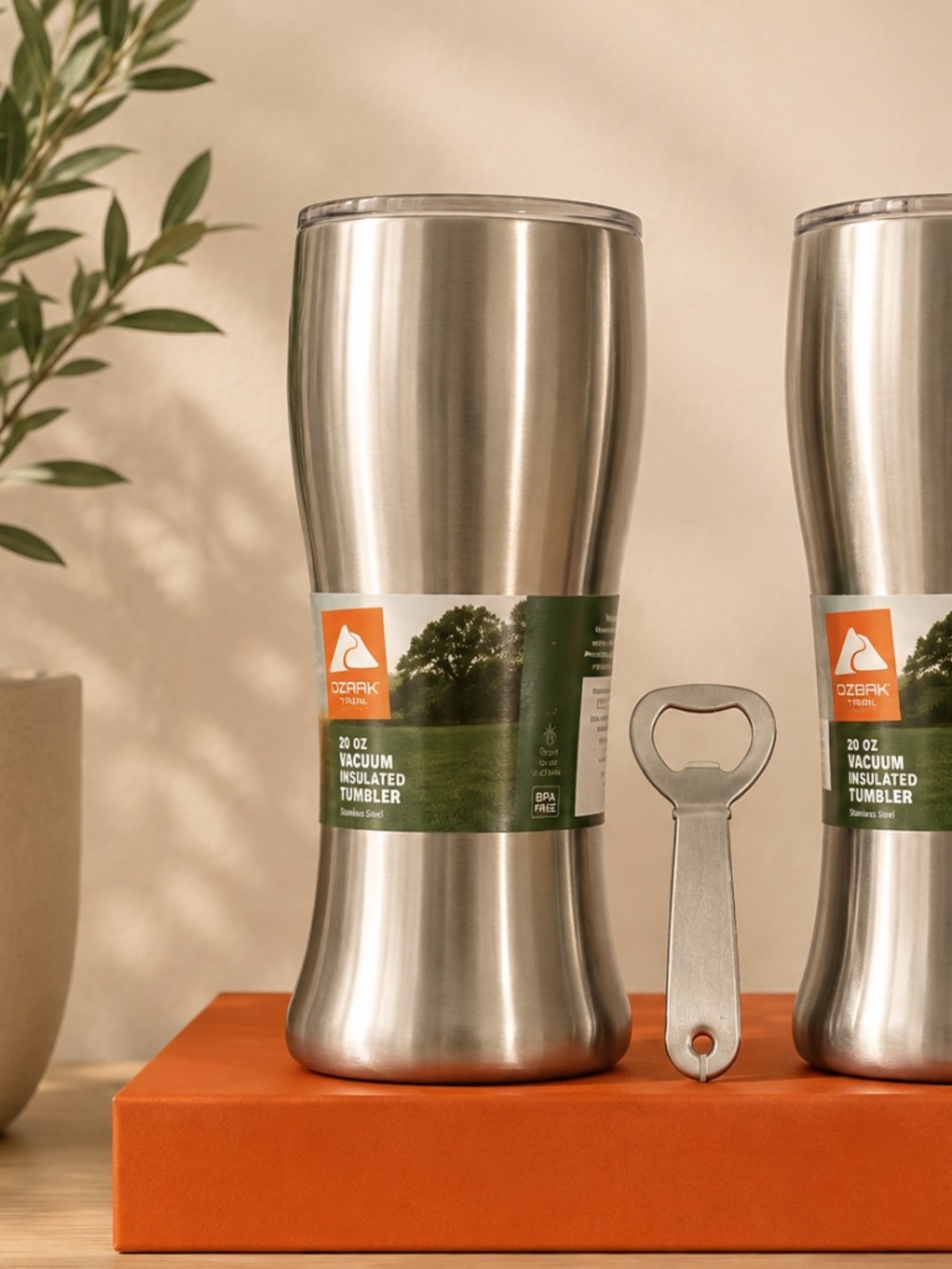 Ozark Trial Stainless Steel Beer Glass Gift Set with Bottle Opener